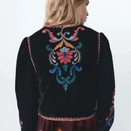 XESAY Women Winter Jacket 2022  Embroidery Coat Long Sleeve Outerwear O-Neck  Vintage Open Stitch  Casual Velvet Waist Coat