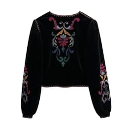 XESAY Women Winter Jacket 2022  Embroidery Coat Long Sleeve Outerwear O-Neck  Vintage Open Stitch  Casual Velvet Waist Coat