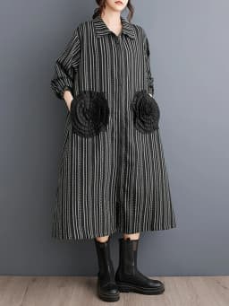 2026 Spring Autumn Oversized Vintage Stripe Long Trench Coat For Women Patchwork Floral Casual Loose Vintage Outerwear Cardigan