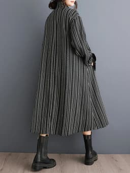 2026 Spring Autumn Oversized Vintage Stripe Long Trench Coat For Women Patchwork Floral Casual Loose Vintage Outerwear Cardigan