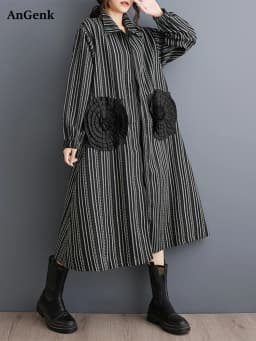 2026 Spring Autumn Oversized Vintage Stripe Long Trench Coat For Women Patchwork Floral Casual Loose Vintage Outerwear Cardigan