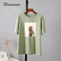 Hirsionsan Harajuku Graphic Printed Cotton T Shirts Women Korean Soft Loose Tees Aesthetic Chic Painting Basic Female Tops 2023