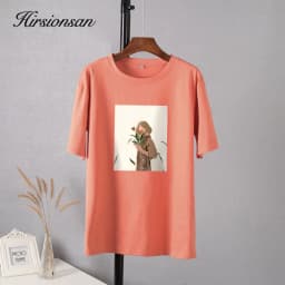 Hirsionsan Harajuku Graphic Printed Cotton T Shirts Women Korean Soft Loose Tees Aesthetic Chic Painting Basic Female Tops 2023