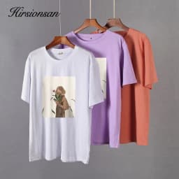 Hirsionsan Harajuku Graphic Printed Cotton T Shirts Women Korean Soft Loose Tees Aesthetic Chic Painting Basic Female Tops 2023