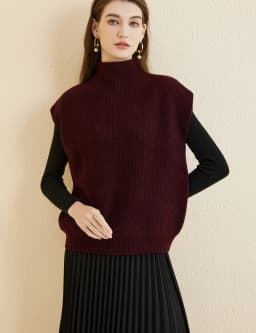 LONGMING Women's Vest Sweater 100% Merino Wool Sweater Vest Mockneck Fall Winter Warm Sleeveless Knitted Pullover Vest Classical