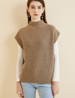 LONGMING Women's Vest Sweater 100% Merino Wool Sweater Vest Mockneck Fall Winter Warm Sleeveless Knitted Pullover Vest Classical