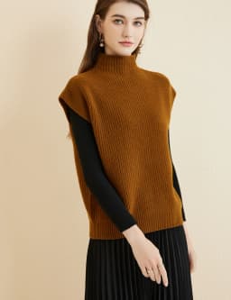 LONGMING Women's Vest Sweater 100% Merino Wool Sweater Vest Mockneck Fall Winter Warm Sleeveless Knitted Pullover Vest Classical