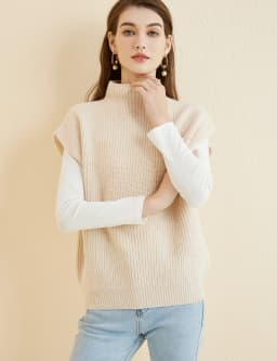 LONGMING Women's Vest Sweater 100% Merino Wool Sweater Vest Mockneck Fall Winter Warm Sleeveless Knitted Pullover Vest Classical