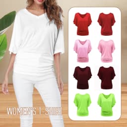 Classic Casual Batwing Blouse Plus Size V-neck Short Sleeve Pink Grey Basic Solid Loose T-shirt Pullover Tops Female Summer Tees