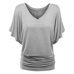 Classic Casual Batwing Blouse Plus Size V-neck Short Sleeve Pink Grey Basic Solid Loose T-shirt Pullover Tops Female Summer Tees