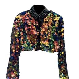 2026 Spring New Short Jackets Women Streetwear Colorful Gradient Sequins Heavy Industry Water Diamond Stand Collar Short Jackets
