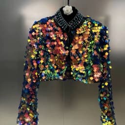 2026 Spring New Short Jackets Women Streetwear Colorful Gradient Sequins Heavy Industry Water Diamond Stand Collar Short Jackets