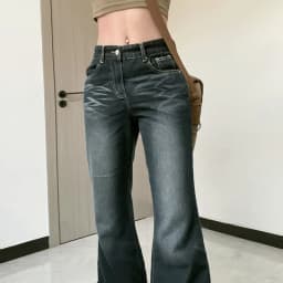 Y2K Bell Bottom Jeans for Women Mid Rise Wide Leg Solid Bootcut Stretch Slim Denim Flare Pants Fashion Streetwear