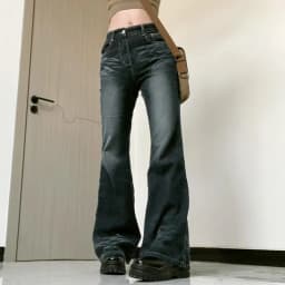 Y2K Bell Bottom Jeans for Women Mid Rise Wide Leg Solid Bootcut Stretch Slim Denim Flare Pants Fashion Streetwear