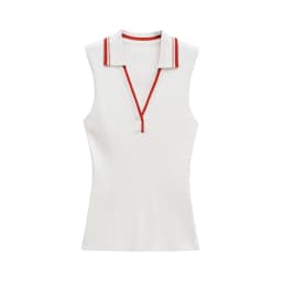 KEYANKETIAN Summer New Women's Striped Polo collar Sleeveless Knitted Top Preppy Style Slim Thin Knit Vest Threaded Pullover
