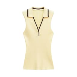KEYANKETIAN Summer New Women's Striped Polo collar Sleeveless Knitted Top Preppy Style Slim Thin Knit Vest Threaded Pullover