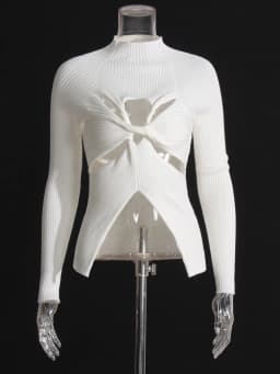 TWOTWINSTYLE Solid Hollow Out Slimming Knitting Sweaters For Women Round Neck Long Sleeve Twist Front Casual Sexy Sweater Female