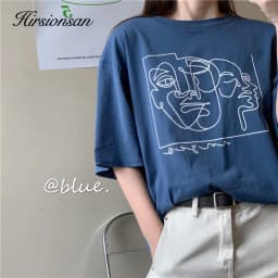 Hirsionsan Abstract Line Printed T Shirt Women Funny Graphic Soft Loose Female Tees Cotton Summer Casual Tops Khaki Tshirts 2023
