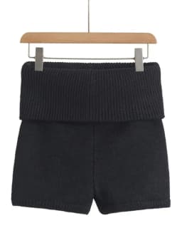Women's Fold Over Waist Knitted Shorts, Knit Shorts