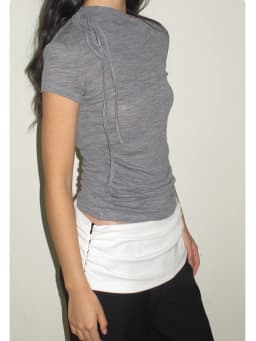 CHEERART Grey Solid T Shirts Woman 2025 Summer Slash Neck Short Sleeve Crop Top Designer Tees Fashion Clothes