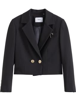 ZIQIAO Autumn Suit Collar Full Regular Sleeve Short Blazers Loose Office Lady Detachable Brooch Double Breasted Spring Jackets
