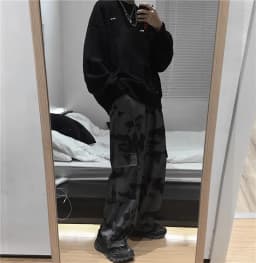 testtestKorean Wide Leg Pants Women Harajuku Street Vintage Tie-dye Cargo Pants Casual Loose Couple Trousers Big Pocket