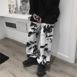 testtestKorean Wide Leg Pants Women Harajuku Street Vintage Tie-dye Cargo Pants Casual Loose Couple Trousers Big Pocket