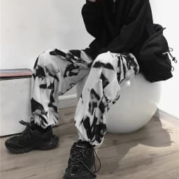 testtestKorean Wide Leg Pants Women Harajuku Street Vintage Tie-dye Cargo Pants Casual Loose Couple Trousers Big Pocket