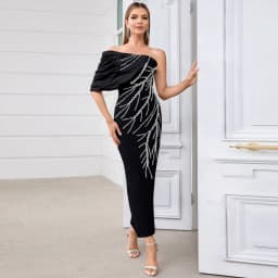 Women Sexy Off Shoulder Bandage Dress Beading Patchwork Clothes Club Party Celebrity Elegant Dresses