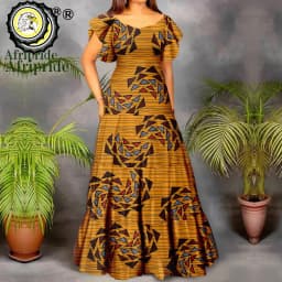 African Dresses for Women Short Sleeve High Waist Dashiki Outfits Ankara Print Attire Maxi Dress Party Wedding Evening A2225021