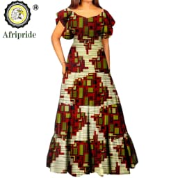 African Dresses for Women Short Sleeve High Waist Dashiki Outfits Ankara Print Attire Maxi Dress Party Wedding Evening A2225021