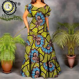 African Dresses for Women Short Sleeve High Waist Dashiki Outfits Ankara Print Attire Maxi Dress Party Wedding Evening A2225021