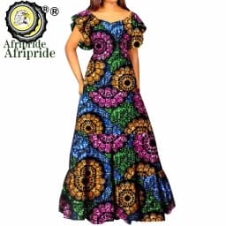 African Dresses for Women Short Sleeve High Waist Dashiki Outfits Ankara Print Attire Maxi Dress Party Wedding Evening A2225021