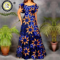 African Dresses for Women Short Sleeve High Waist Dashiki Outfits Ankara Print Attire Maxi Dress Party Wedding Evening A2225021