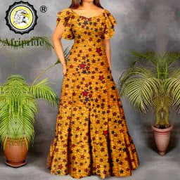 African Dresses for Women Short Sleeve High Waist Dashiki Outfits Ankara Print Attire Maxi Dress Party Wedding Evening A2225021