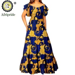 African Dresses for Women Short Sleeve High Waist Dashiki Outfits Ankara Print Attire Maxi Dress Party Wedding Evening A2225021
