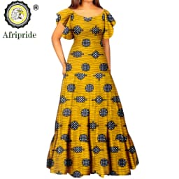 African Dresses for Women Short Sleeve High Waist Dashiki Outfits Ankara Print Attire Maxi Dress Party Wedding Evening A2225021