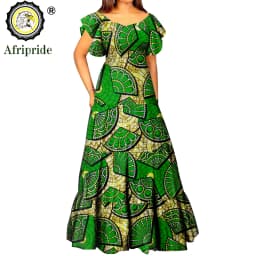African Dresses for Women Short Sleeve High Waist Dashiki Outfits Ankara Print Attire Maxi Dress Party Wedding Evening A2225021