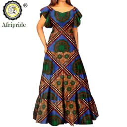 African Dresses for Women Short Sleeve High Waist Dashiki Outfits Ankara Print Attire Maxi Dress Party Wedding Evening A2225021