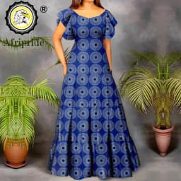 African Dresses for Women Short Sleeve High Waist Dashiki Outfits Ankara Print Attire Maxi Dress Party Wedding Evening A2225021