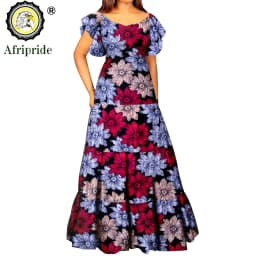 African Dresses for Women Short Sleeve High Waist Dashiki Outfits Ankara Print Attire Maxi Dress Party Wedding Evening A2225021