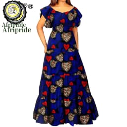 African Dresses for Women Short Sleeve High Waist Dashiki Outfits Ankara Print Attire Maxi Dress Party Wedding Evening A2225021
