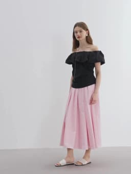 DUSHU Plus Size Women Clothing Simple 3D Pleated Skirt for Plus-sized Women Umbrella Hem Slimming Long Dress 25DS82957+25DS88006