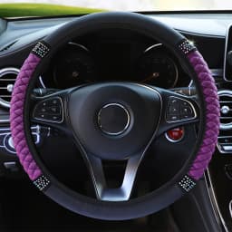 Four Seasons Universal Car Steering Wheel Cover 37-38cm Leather Embroidered Color Diamond-Studded Elastic Steering Wheel Cover