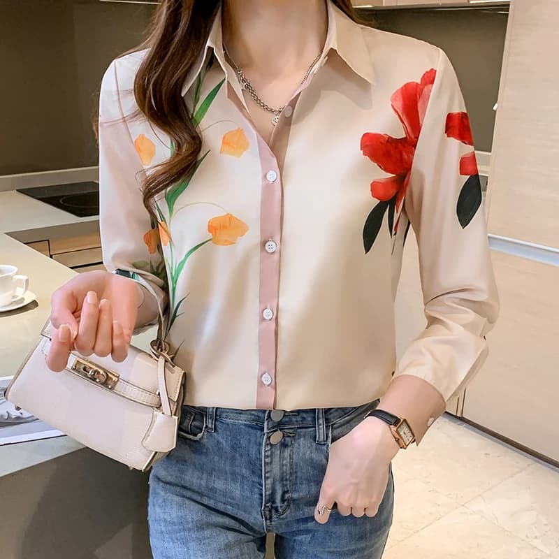 Fashion ladies shirts New elegant Women Blouses Long Sleeve Button-Down Tops blusa mujer
