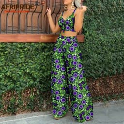 African Clothes for Women Sleeveless Crop Top and Ankara Pants Dashiki Outfits 2 Piece Set Print Sexy Party Wear A2226006