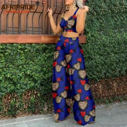 African Clothes for Women Sleeveless Crop Top and Ankara Pants Dashiki Outfits 2 Piece Set Print Sexy Party Wear A2226006