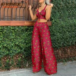 African Clothes for Women Sleeveless Crop Top and Ankara Pants Dashiki Outfits 2 Piece Set Print Sexy Party Wear A2226006