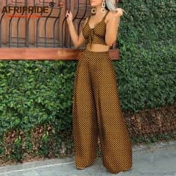 African Clothes for Women Sleeveless Crop Top and Ankara Pants Dashiki Outfits 2 Piece Set Print Sexy Party Wear A2226006