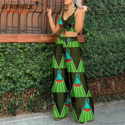 African Clothes for Women Sleeveless Crop Top and Ankara Pants Dashiki Outfits 2 Piece Set Print Sexy Party Wear A2226006